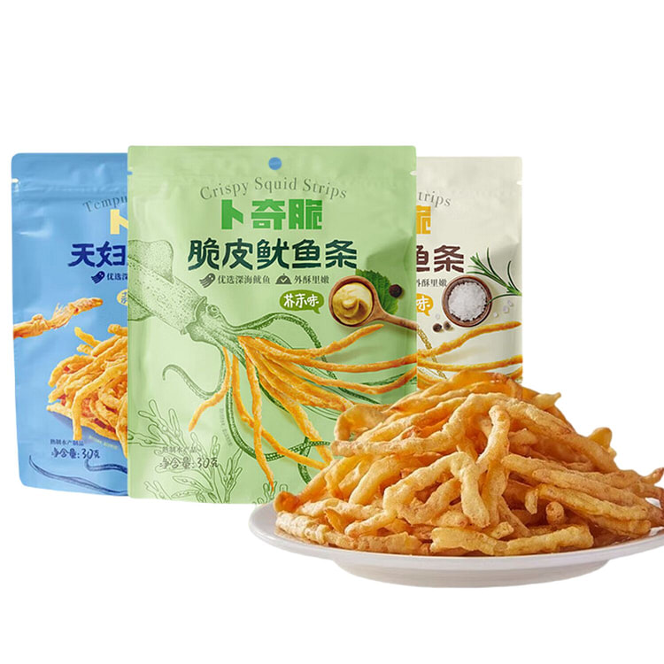 脆皮鱿鱼条 原味芥末黄油零食 独立包装 3口味组合