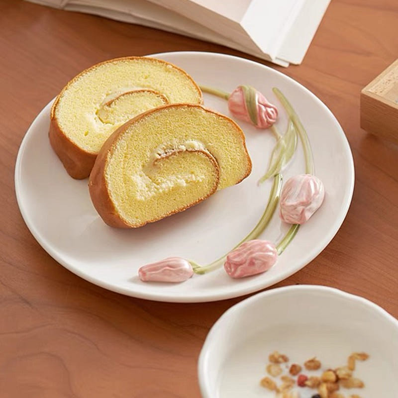 Handmade Original 3D Tulips Ceramic 8 pink tulips plate 1 each