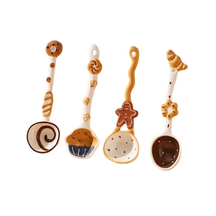 川岛屋可爱陶瓷勺子 稀奇古怪的小汤匙调羹 4 份