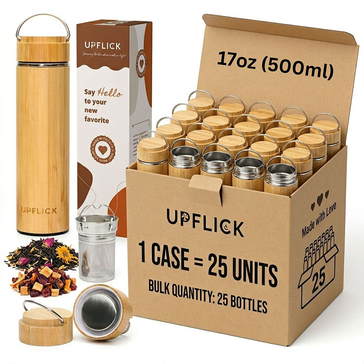 Tea Tumbler Infuser Bamboo Water Bottle Case Pack 25 each
