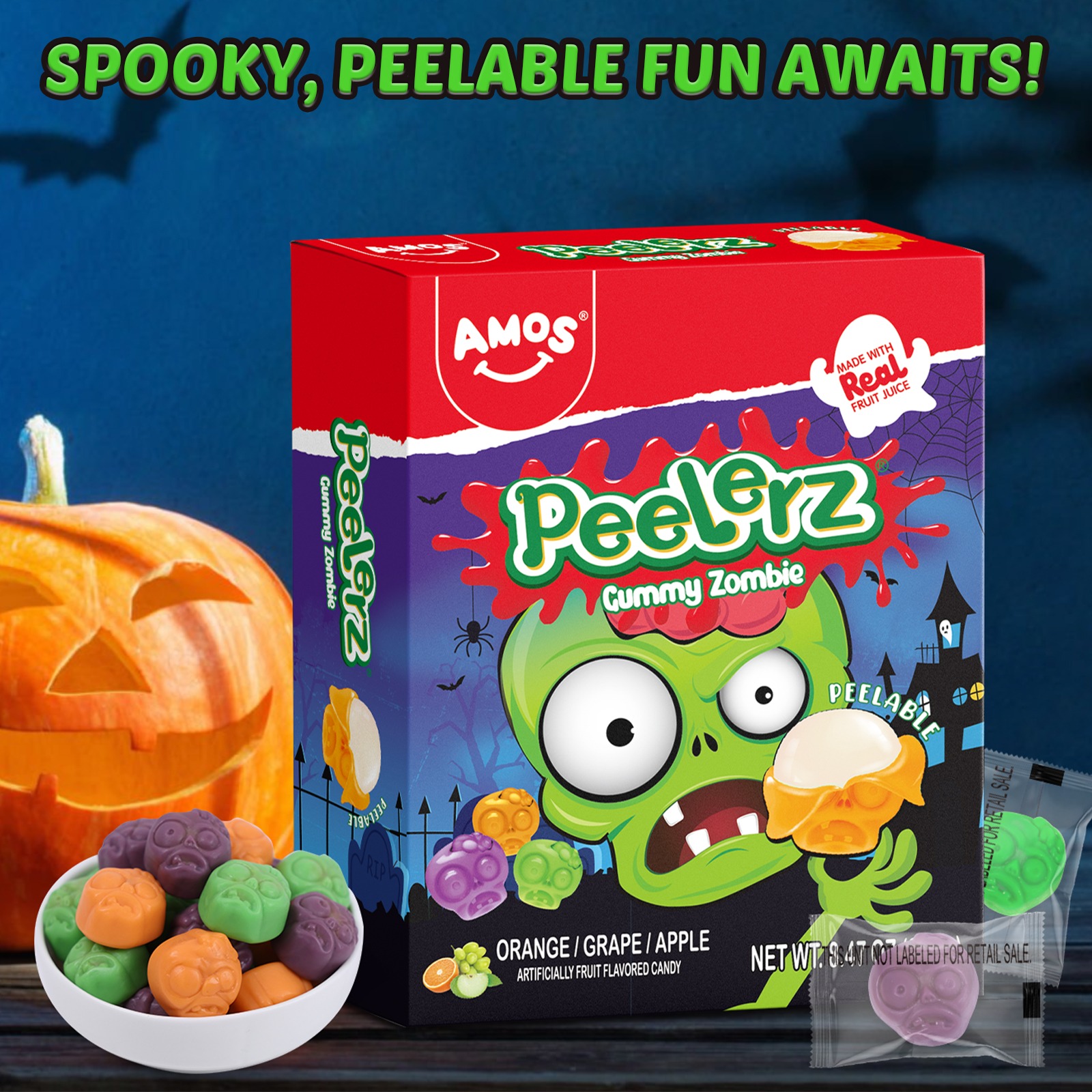 Get AMOS Peelerz HLW 4D Zombie Gummy Candy Treat 8.47 oz Delivered