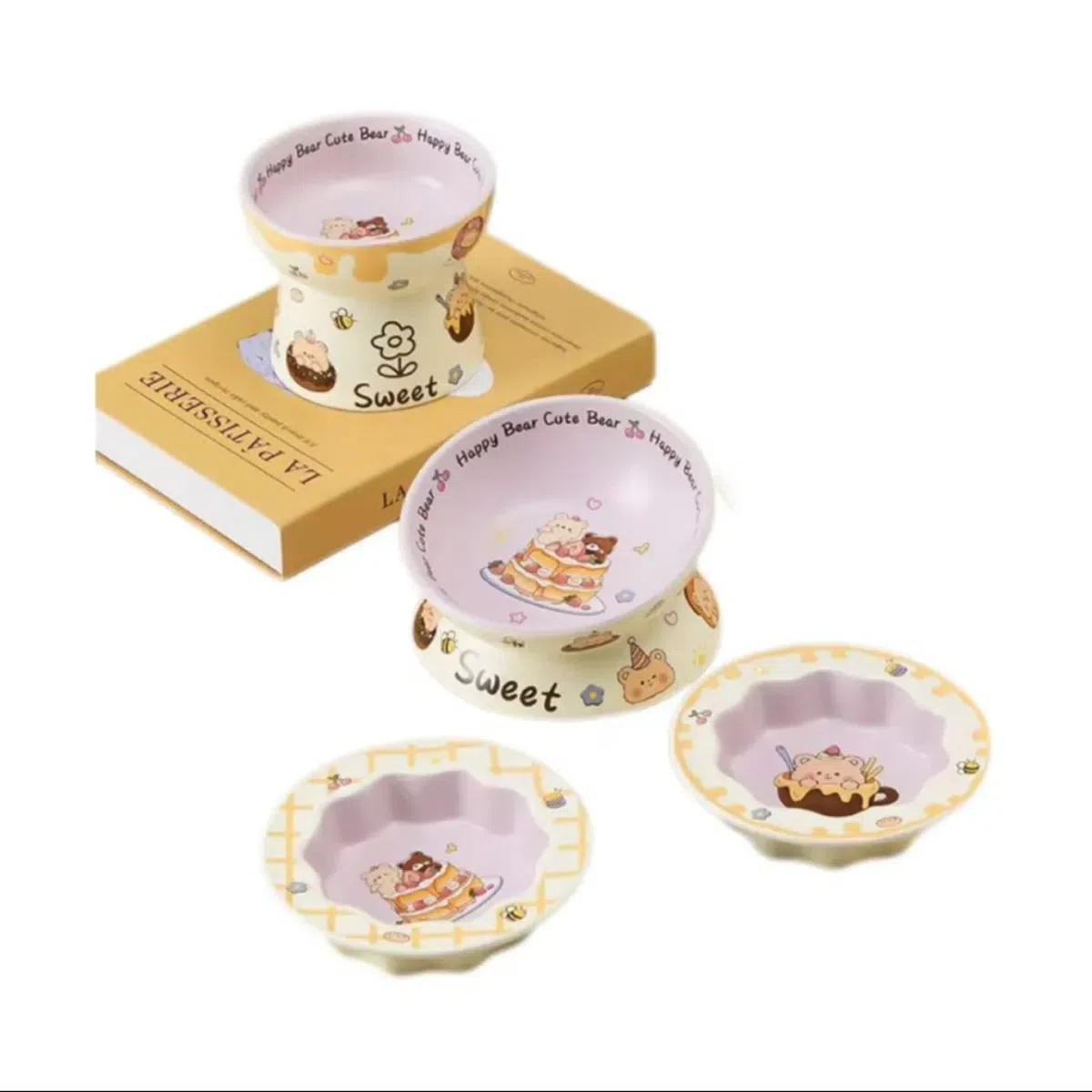 Cute Cartoon Ceramic Pet Bowl Set 4-Piece 1 each