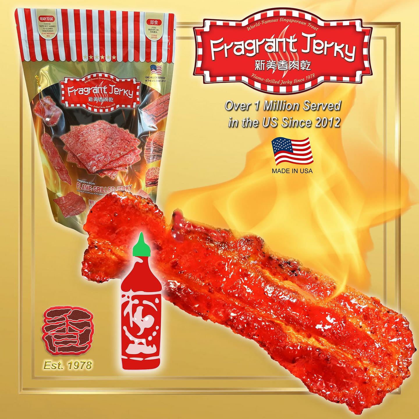 Fire-Grilled Bacon Jerky (Sriracha 0.75 lb) 12oz 340 g