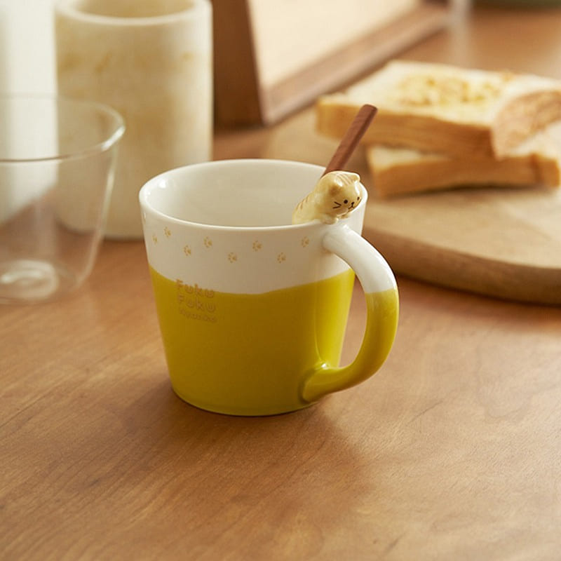 Lovely Ceramic Cat Mug -Yellow 1 each