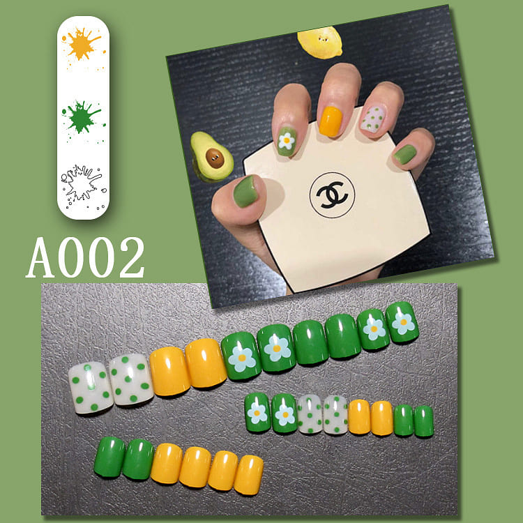 Press on Fake nails short dailyuse cute colorful fake nail comfortable A002 1 box