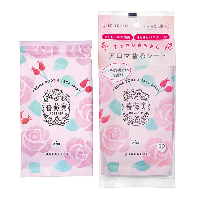 YURURITO 面部和身体用湿巾 玫瑰 20枚 1 份
