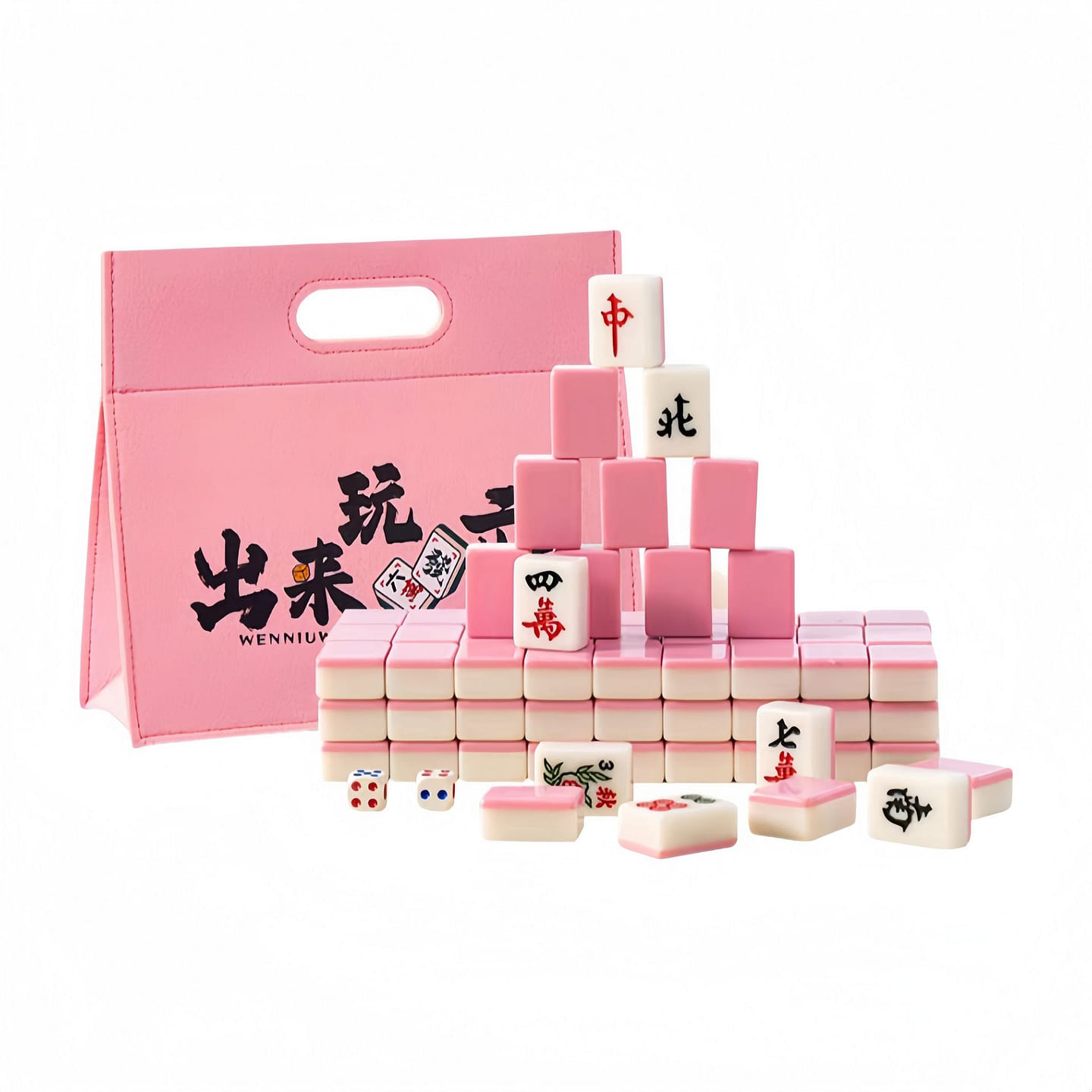 24mm Portable Mini Mahjong Set-Pink 1 box