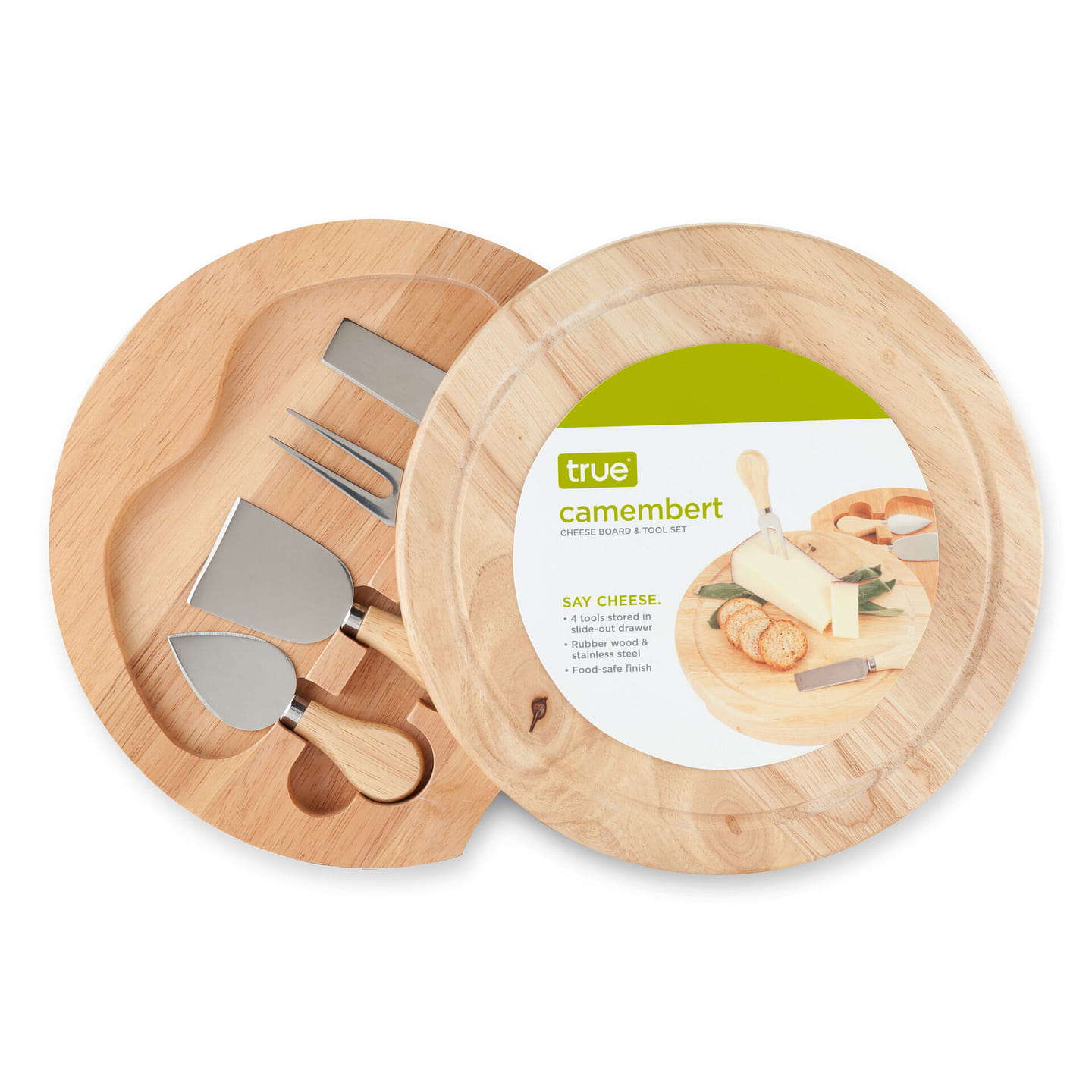 True Camembert Cheese Board and Tool Set - Wooden Cheese Platter Tray and Stainless Steel Knives, Circular Wood Serving Board Gift Set - House Gift, Gift for Couples, Bridal Shower Gift 5 个