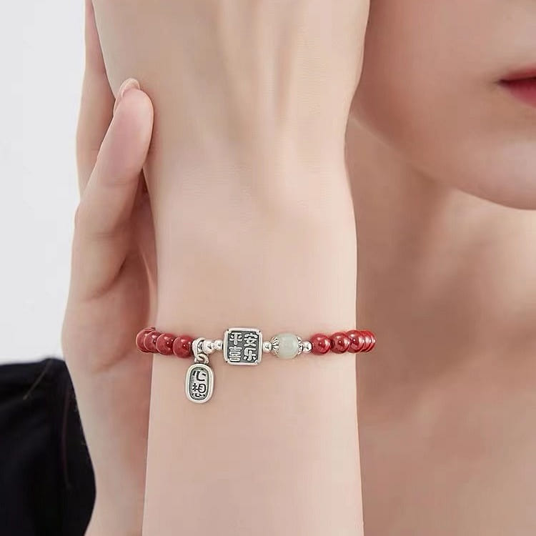 [MCK] Peace and Joy Cinnabar Bracelet,Silver Jewelry,Luxury Niche,Sophisticated 1 count