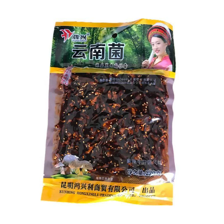 云南特产鸿兴云南麻辣牛肝菌下饭即食蘑菇220g*1袋
