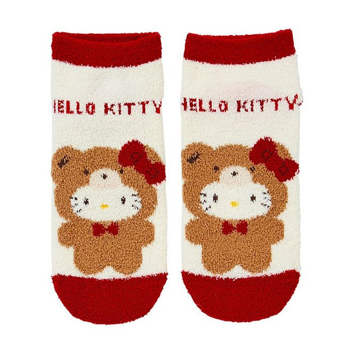 Japan Sanrio Hello Kitty 成人保暖毛绒短袜 - 红色/熊装款（23-25cm） 1双