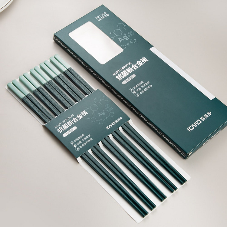 Nordic Green Alloy Chopsticks Under Yoyo Wood 1 box