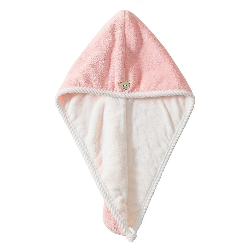 Double Coral Velvet Hair Dryer Cap Microfiber Quick Dry Pink and White 1 each