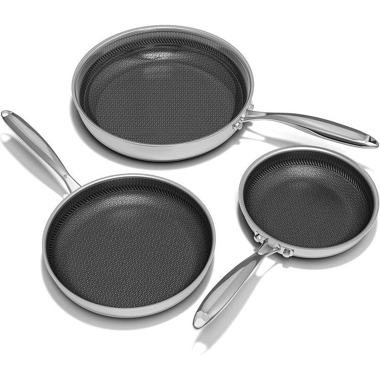 Hybrid Non Stick Frying Pans Set 8+10+12IN Stainle 1 each
