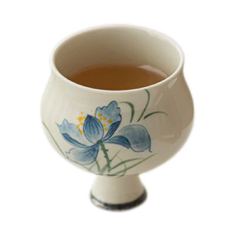 【中国直邮】叙旧 十二花神高脚茶杯-蓝荷
