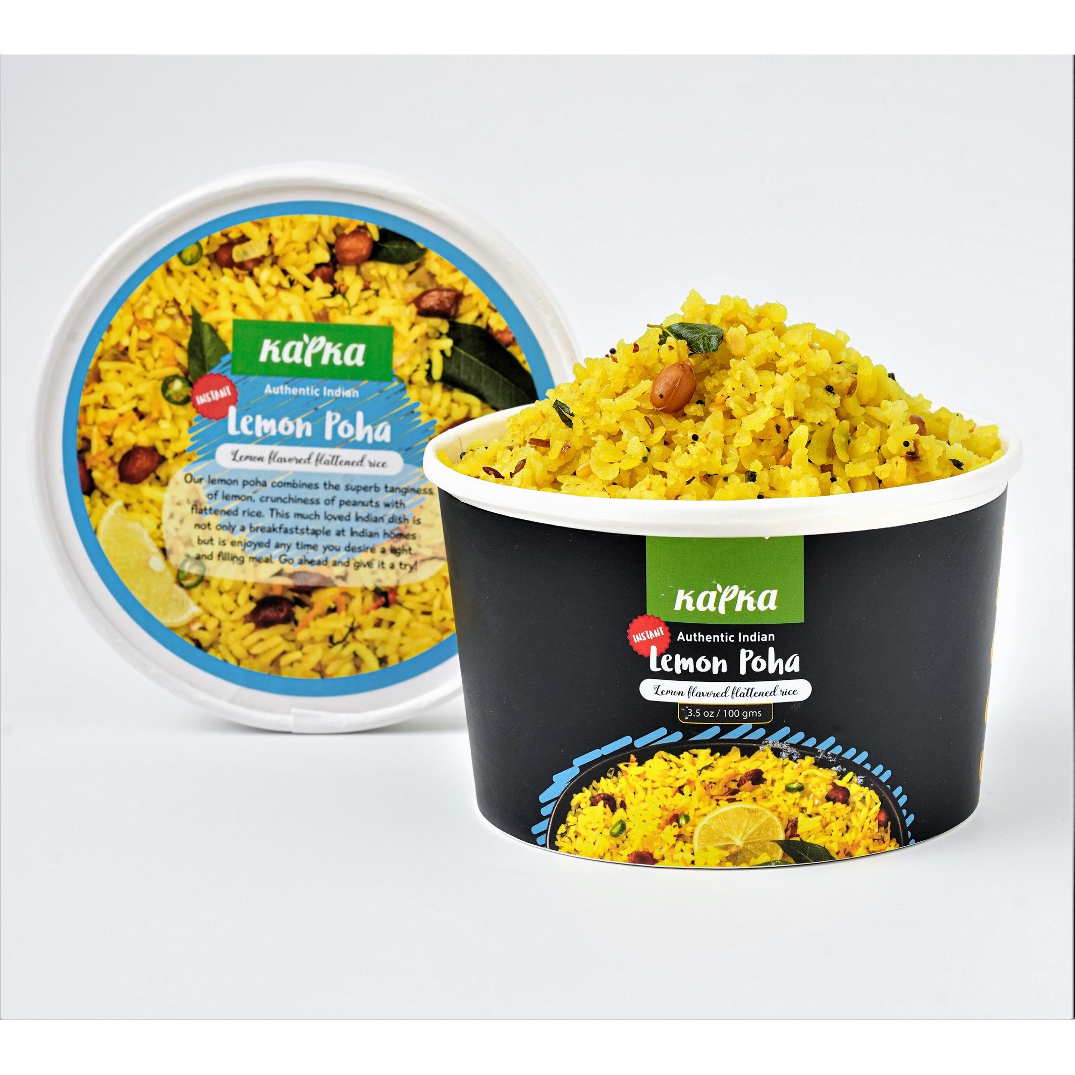 Kapka Lemon Poha Vegan Indian Cups-Ready to Eat, Just dd hot water, Non GMO 3.5 oz