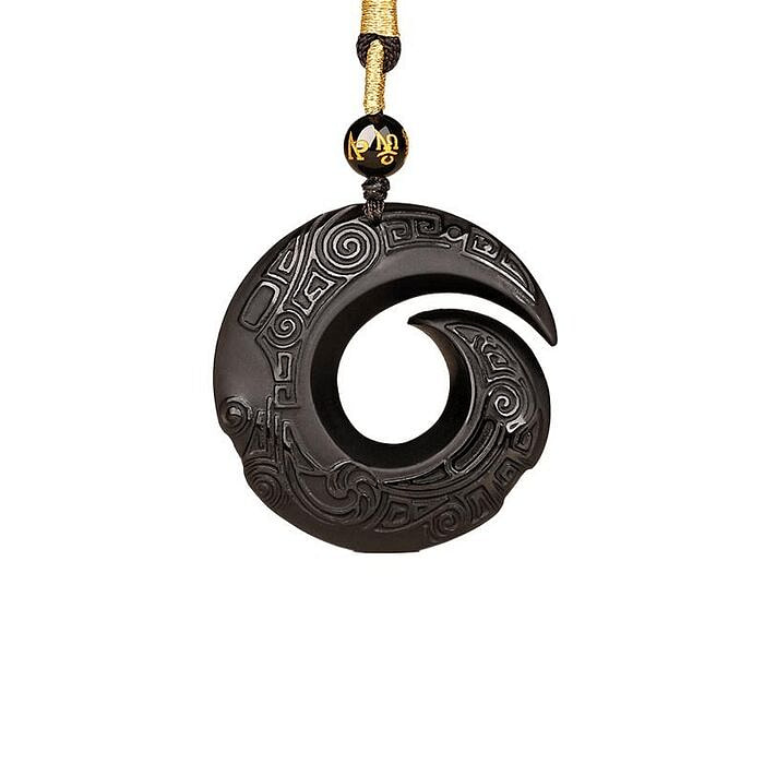 普陀山 天然黑曜石吊坠时来运转平安扣 39.6mm 1 盒