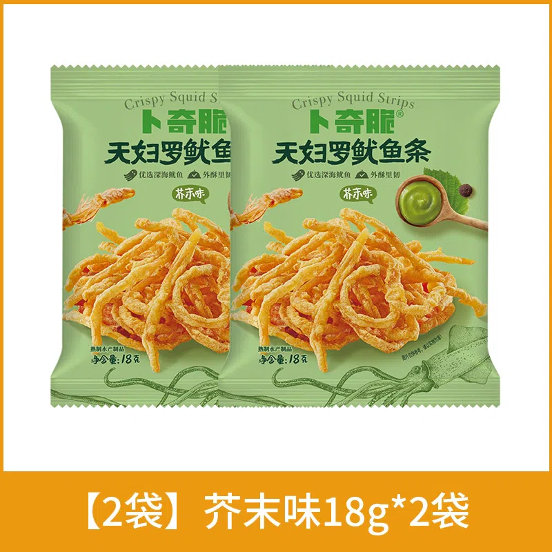 卜奇脆油炸芥末味鱿鱼丝一袋18g*2 36 克