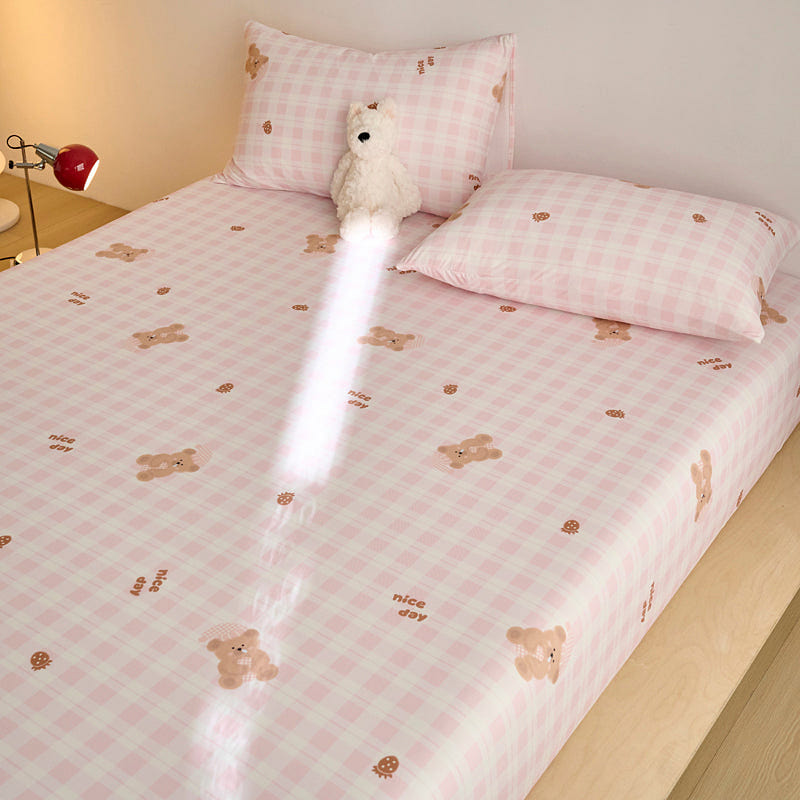 Glace Dreams Fitted Sheet Set Pink Gingham-Queen 2000 g