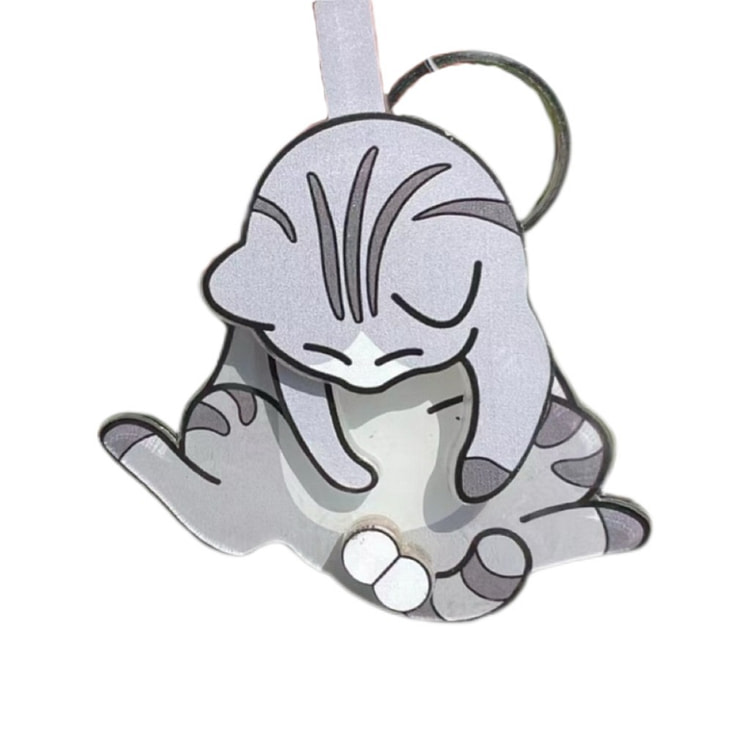 捣蛋猫咪钥匙扣 卡通配饰挂件 可转钥匙扣 - 灰色 1 个
