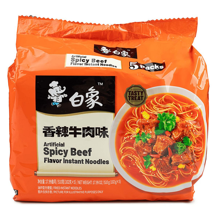 Baixiang Spicy Beef Flavor Instant Noodles 102 g*5 pack