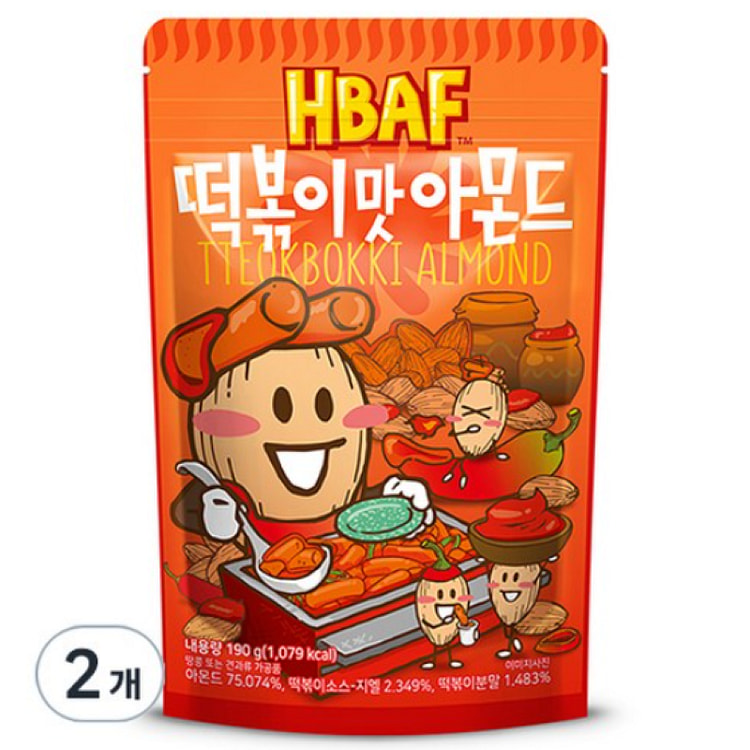[韩国 直接配送] 巴夫辣炒年糕味杏仁 190g，2个