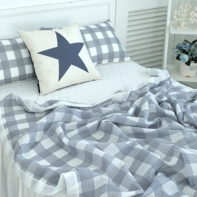 Basum Check Summer Lightweight Blanket - Gray 1 count