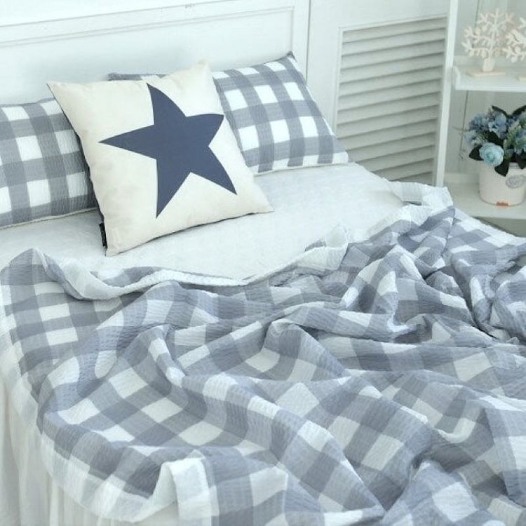 Basum Check Summer Lightweight Blanket - Gray
