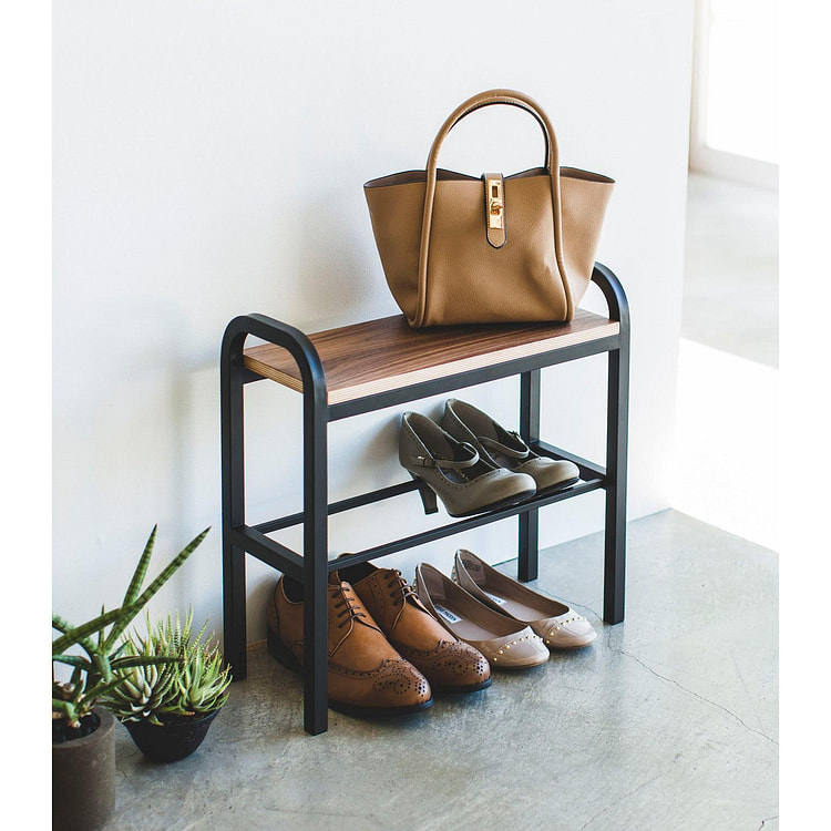 Shoe Organizer & Bench (18" H)  - Steel + Wood BK
