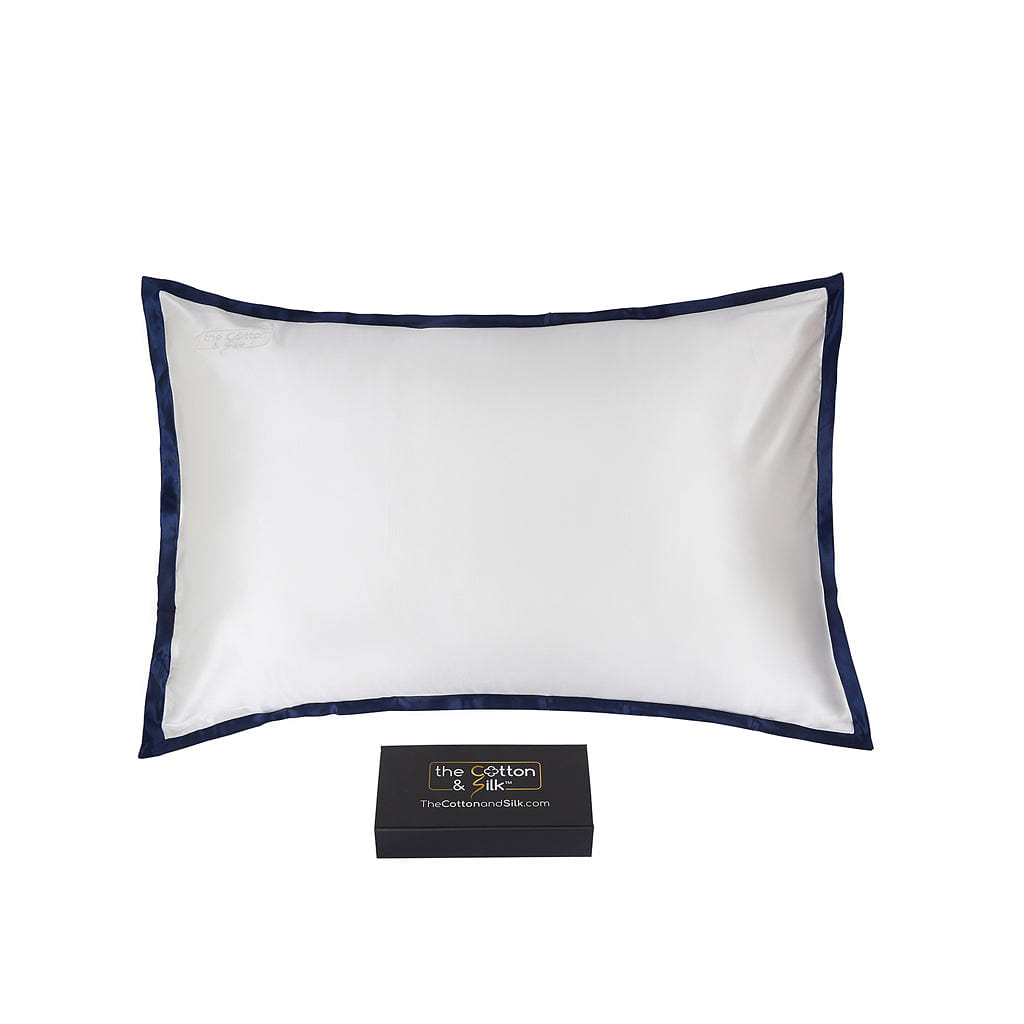 Queen-size 100% 6A+ 22 Momme Mulberry Silk Pillow Sham – Cream + Navy Blue Queen (20“ x 30“) / Cream + Navy Blue 0.5 lb