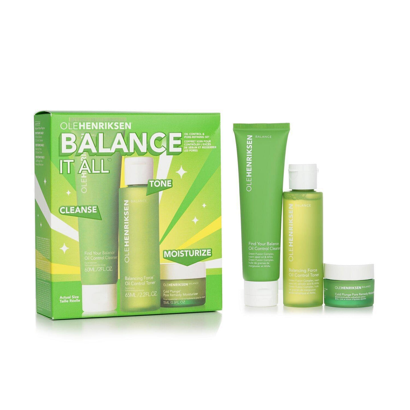 Ole Henriksen Balance It All Oil Control & Pore-Refining Set: Cleanser ml + Toner ml + Moisturizer ml 3pcs 3 each