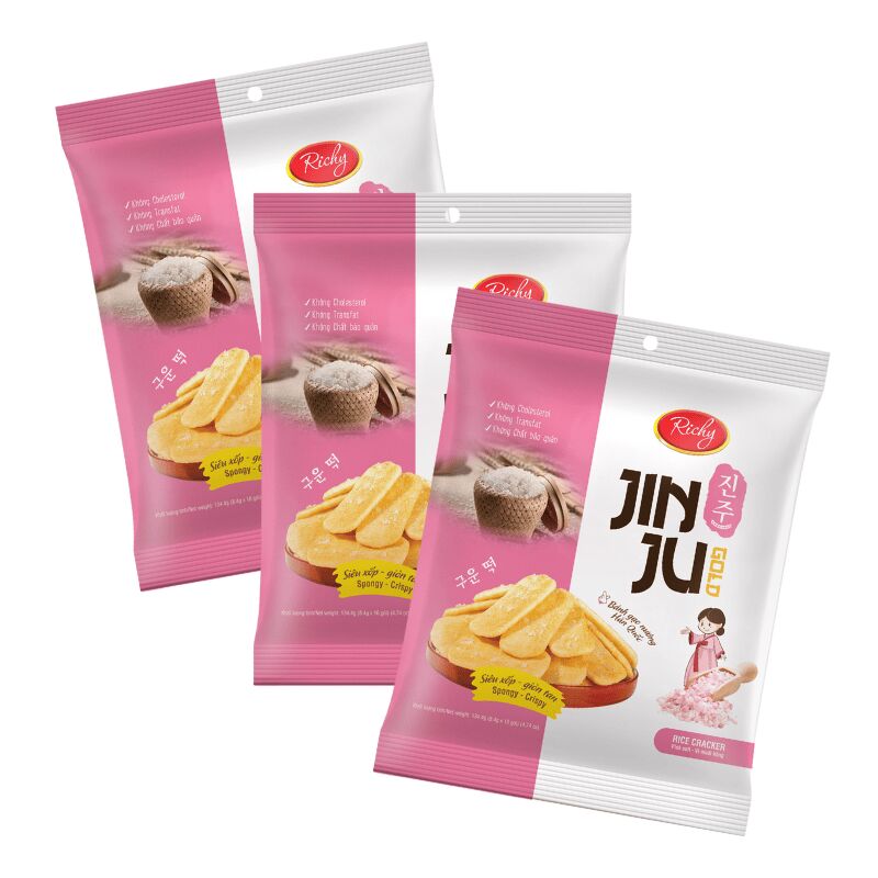 Jinju Pink Salty Rice Cracker (Pack Of 3) 134.4 กรัม