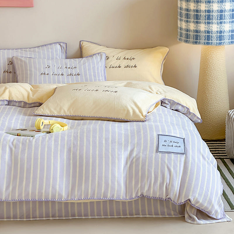Fresh Gingham Bedding Set(Fitted)Lavender Cream-Q 2000 g