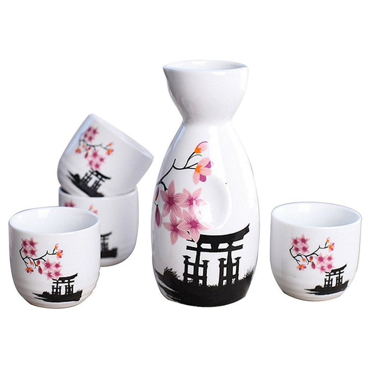 5件套日本陶瓷清酒套装,1个酒壶和4个酒杯 盒装 1 份