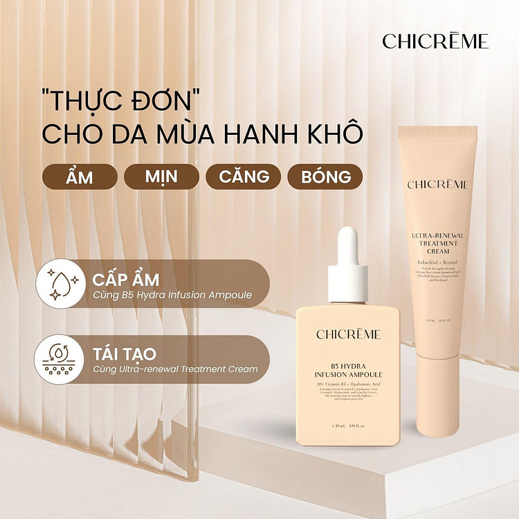 Chicreme Bộ Sản Phẩm Tinh Chất Cấp Ẩm Phục Hồi & Kem Tái Tạo Da Chống Lão H