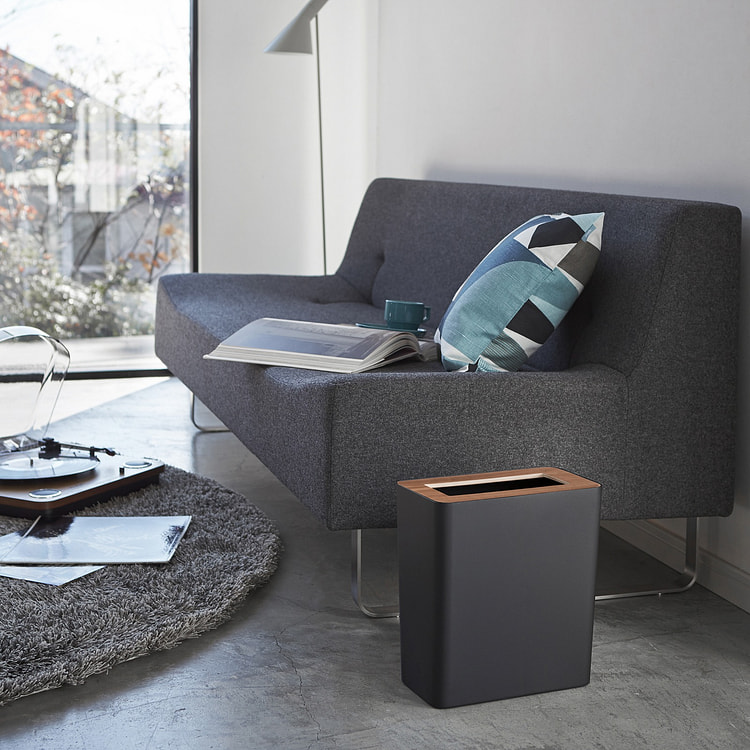 垃圾桶 - 钢+木长方形/胡桃木