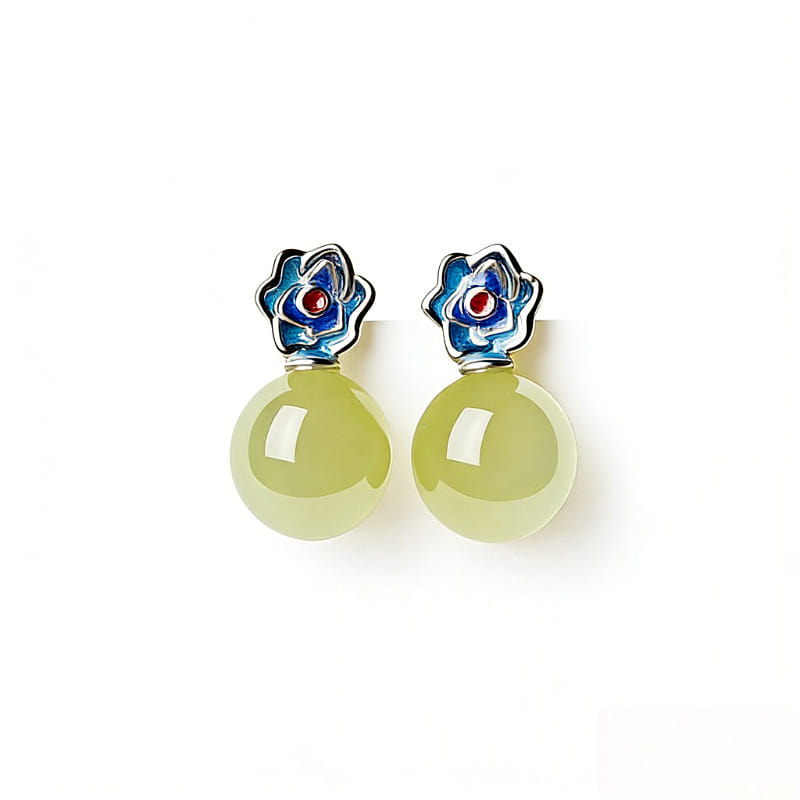 Gong Li Shangxin Hotan Jade Ear Studs Blue 14*8mm 1 box