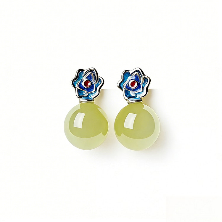 宫里上新 和田玉耳钉 醉花间耳钉 蓝色14*8mm 1 盒