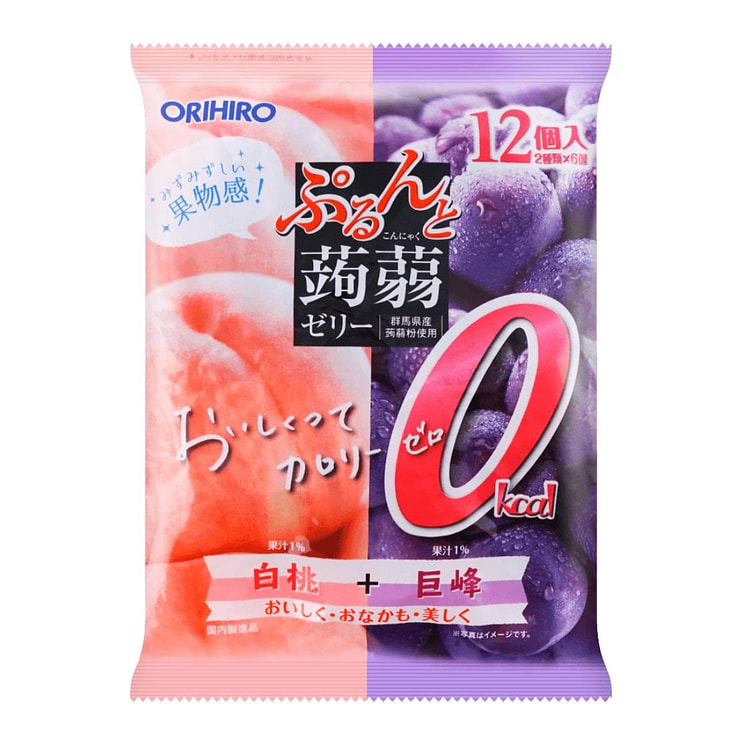 ORIHIRO 蒟蒻果冻 白桃+葡萄 12枚 1 包