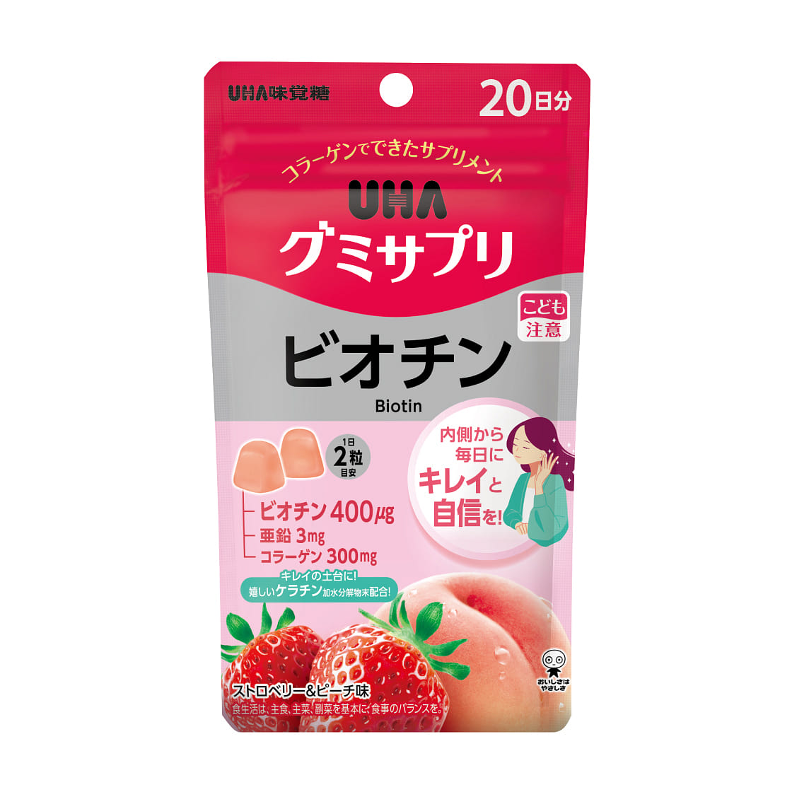 UHA Biotin Gummy Strawberry Peach Mix 40pcs 1 each