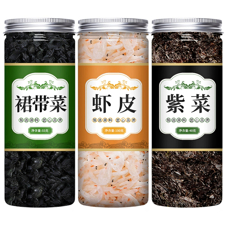 虾皮干货新鲜虾仁无盐宝宝婴儿生晒小虾米紫菜汤粉补钙【3罐】紫菜+虾皮+裙带菜