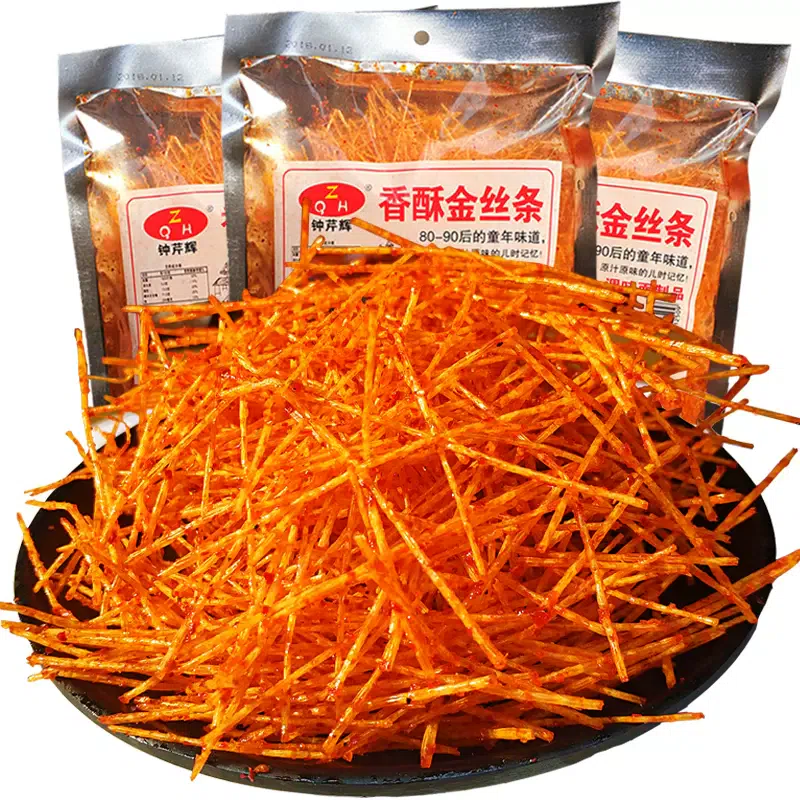 Crispy golden silk strips, spicy strips, Internet celebrity nostalgic snacks, 30g*2 packs 60 g