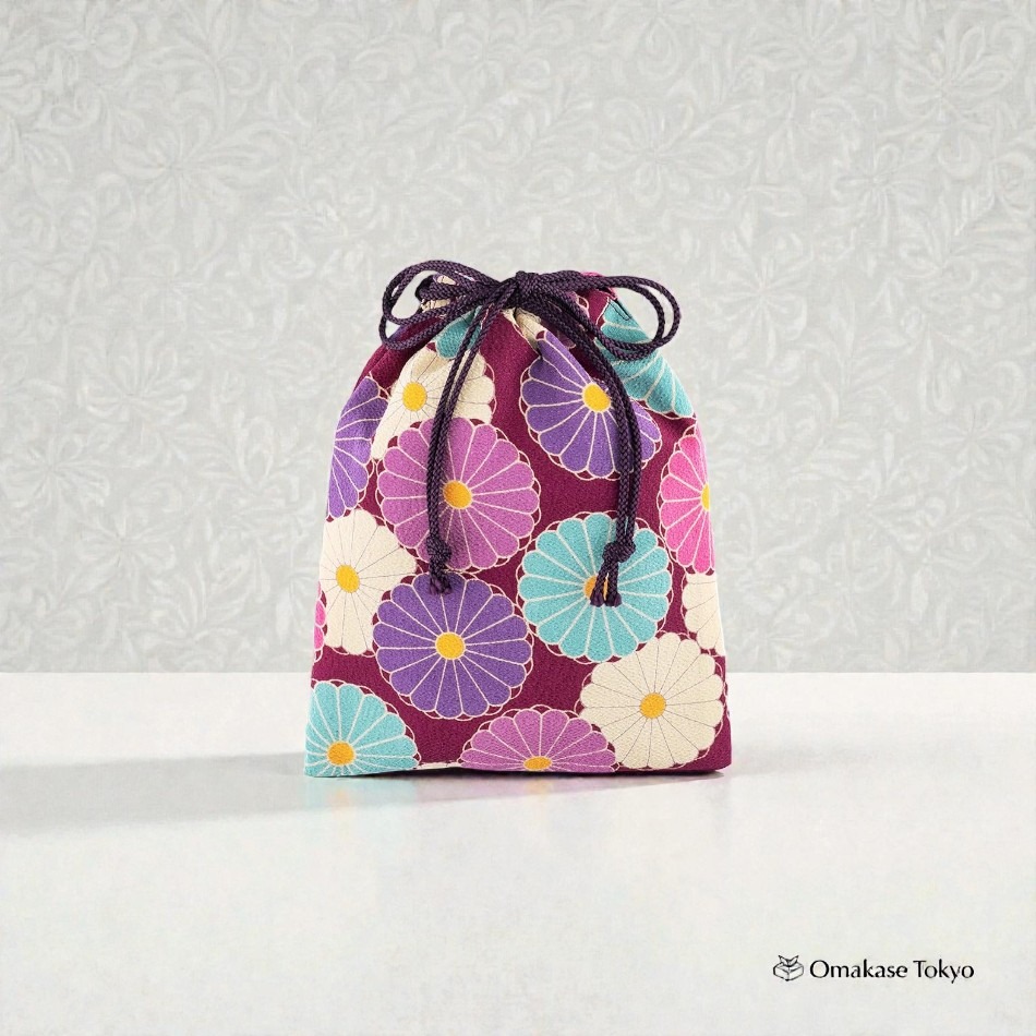 Noren Drawstring Bag-Chrysanthemum / Purple 230 g - Weee!