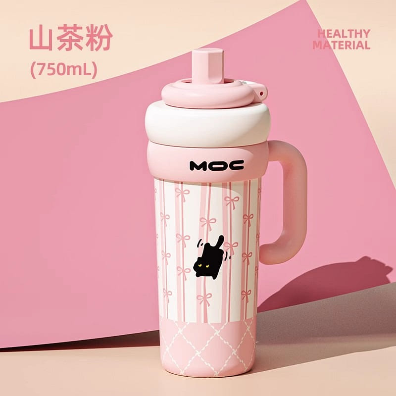 Big thermos cup Large capacity straw water cup 750 ml