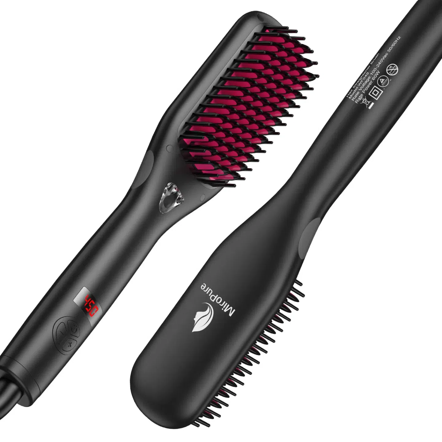 Hair Straightener Brush with Ionic Generator by MiroPure, 30s Fast MCH Ceramic Even Heating, 11 Temperature Control, Professional for Straightening or Curling (Black) 1 each