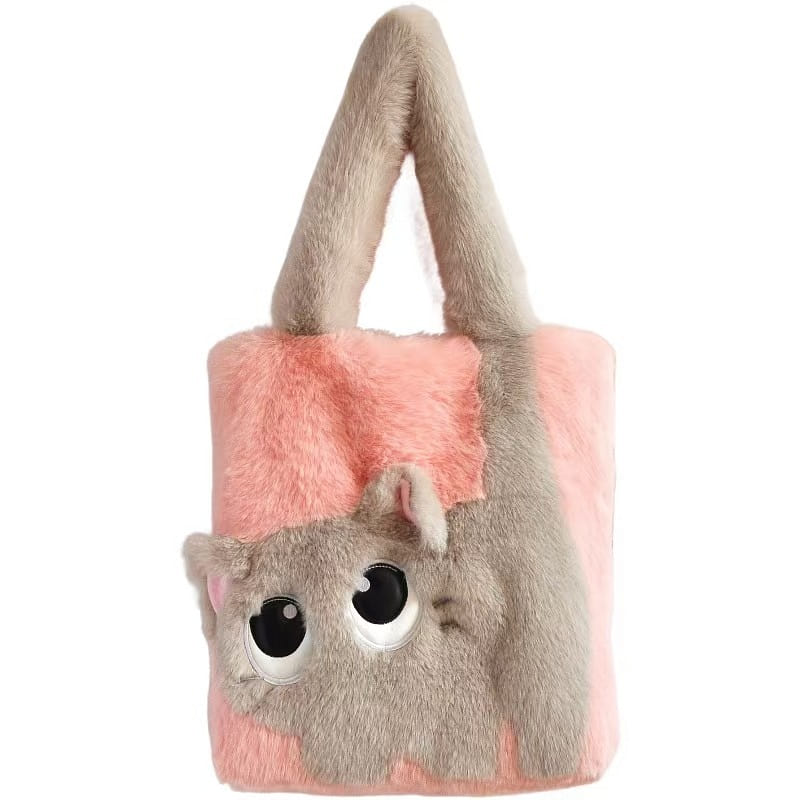 Big Eye Cat Bag New Autumn-Winter Large Patchwork Embroidery- Pink 1Pc 1 count
