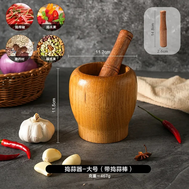 Solid wood garlic mortar Large size