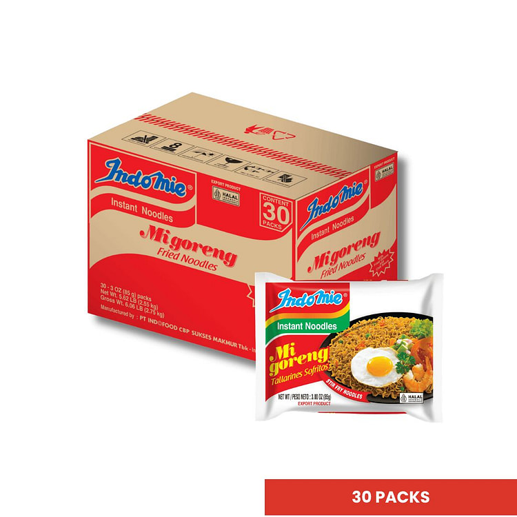Indomie Mi Goreng instant Stir Fry Noodles, Halal 1 count*30 pack