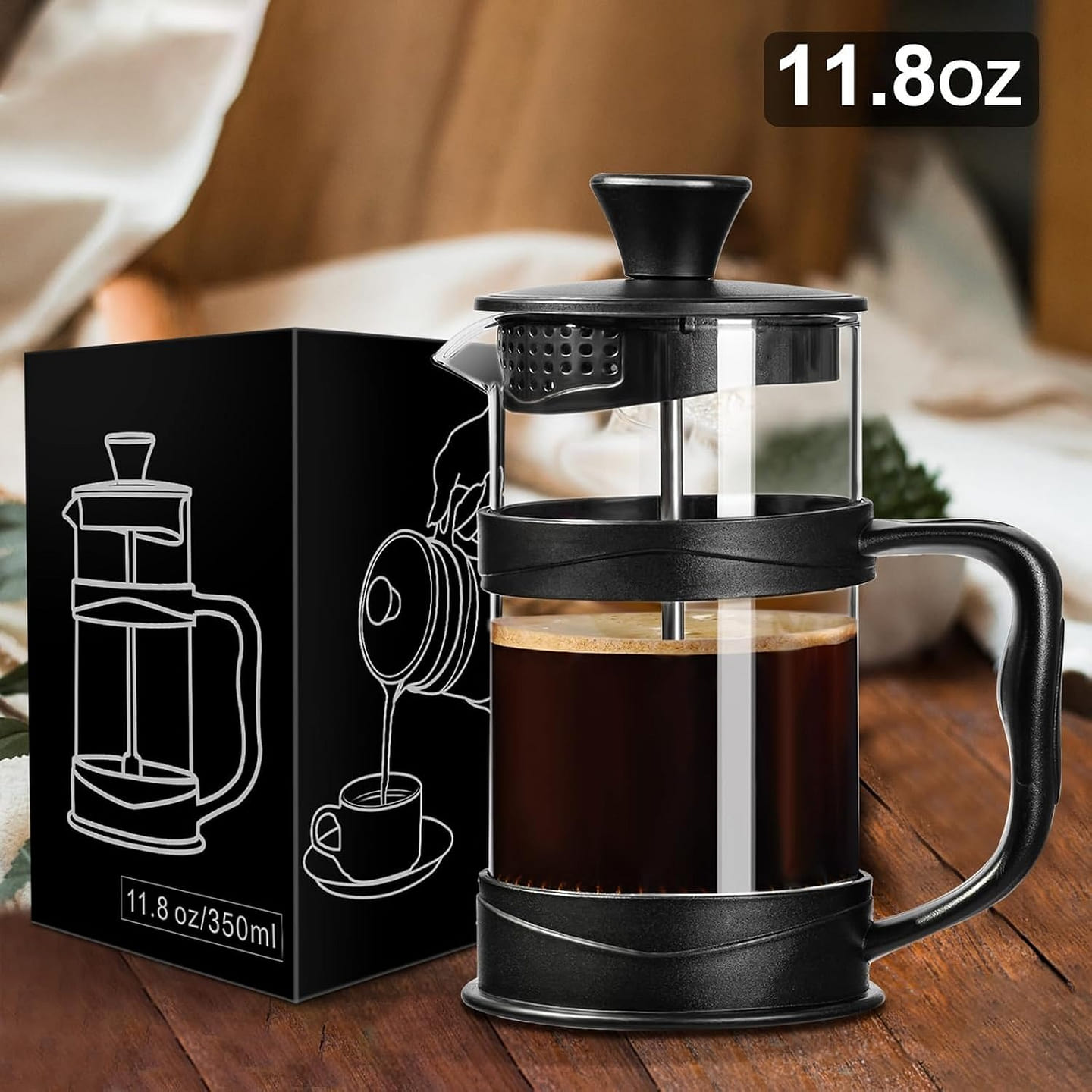 Black heat-resistant glass coffee/tea press 11.8OZ 11.8 fl.oz
