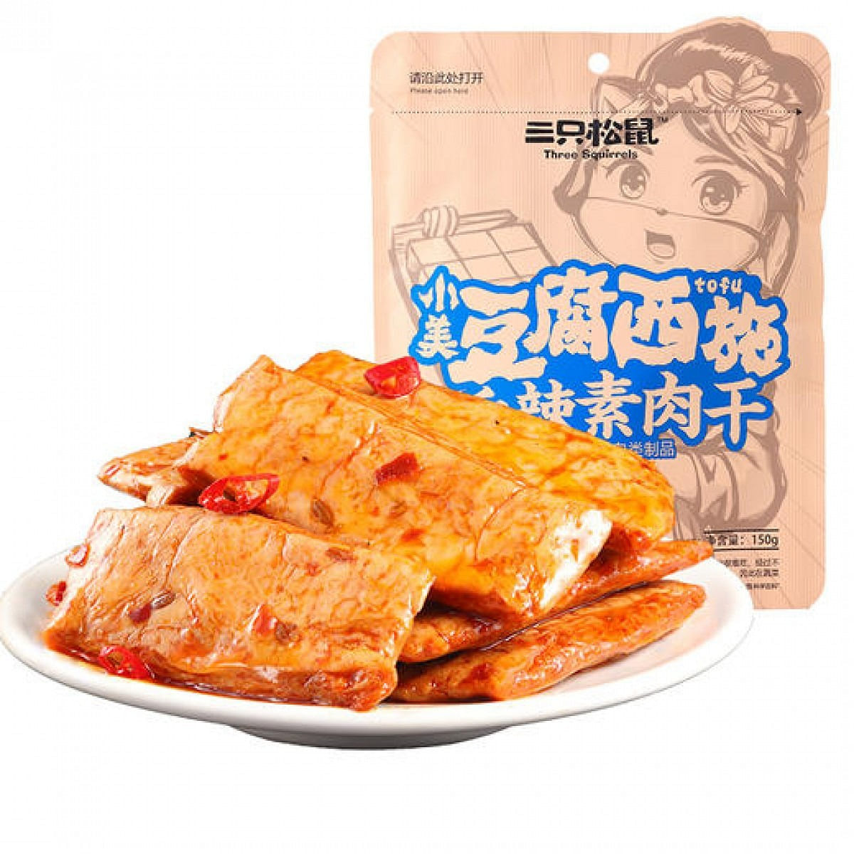 Three Squirrels Sweet & Spicy Bean Curd Snack100g 1 each